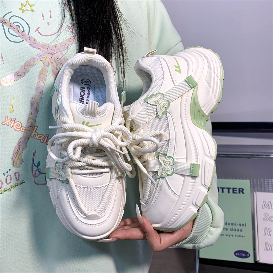 回力白绿蝴蝶老爹鞋女鞋爆款百搭网面学生休闲鞋厚底户外运动鞋女
