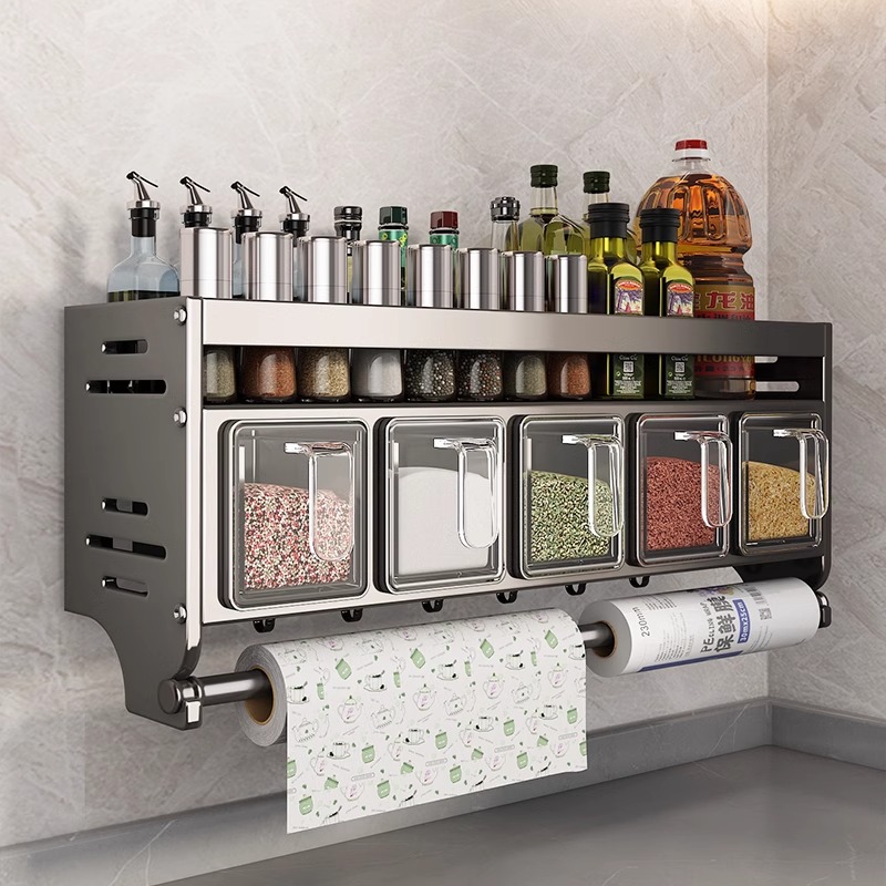厨房置物架壁挂式调味品罐家用免打孔多功能调料盒墙上收纳置物架