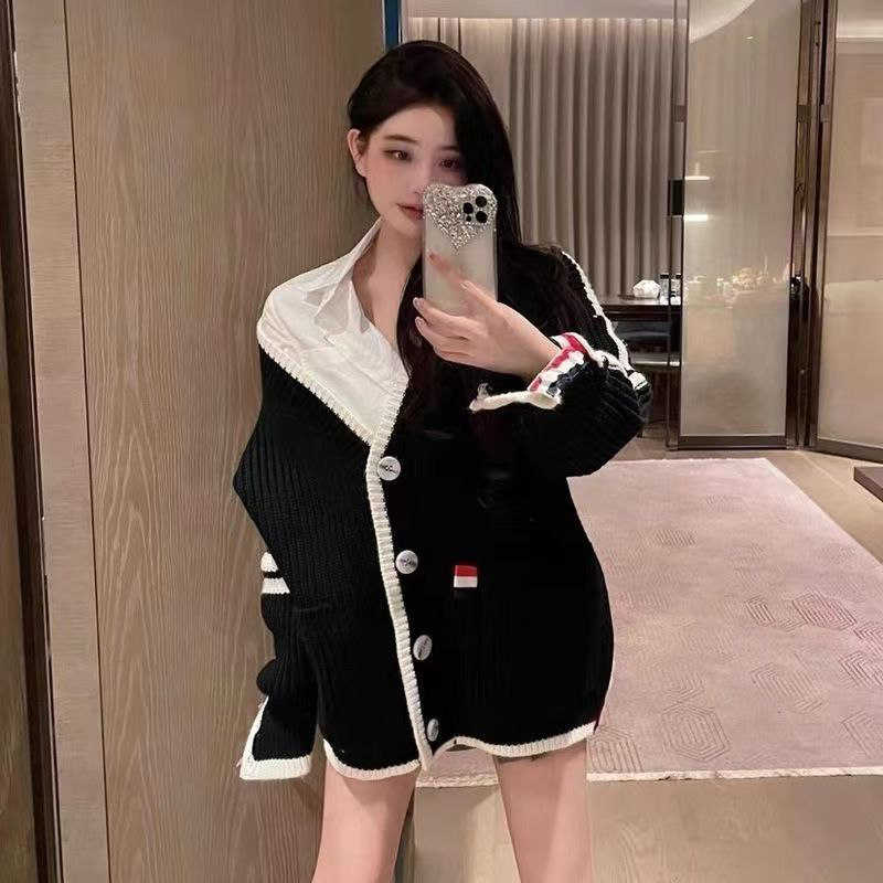 2989加厚粗棒针学院风针织开衫撞色秋冬毛衣外套