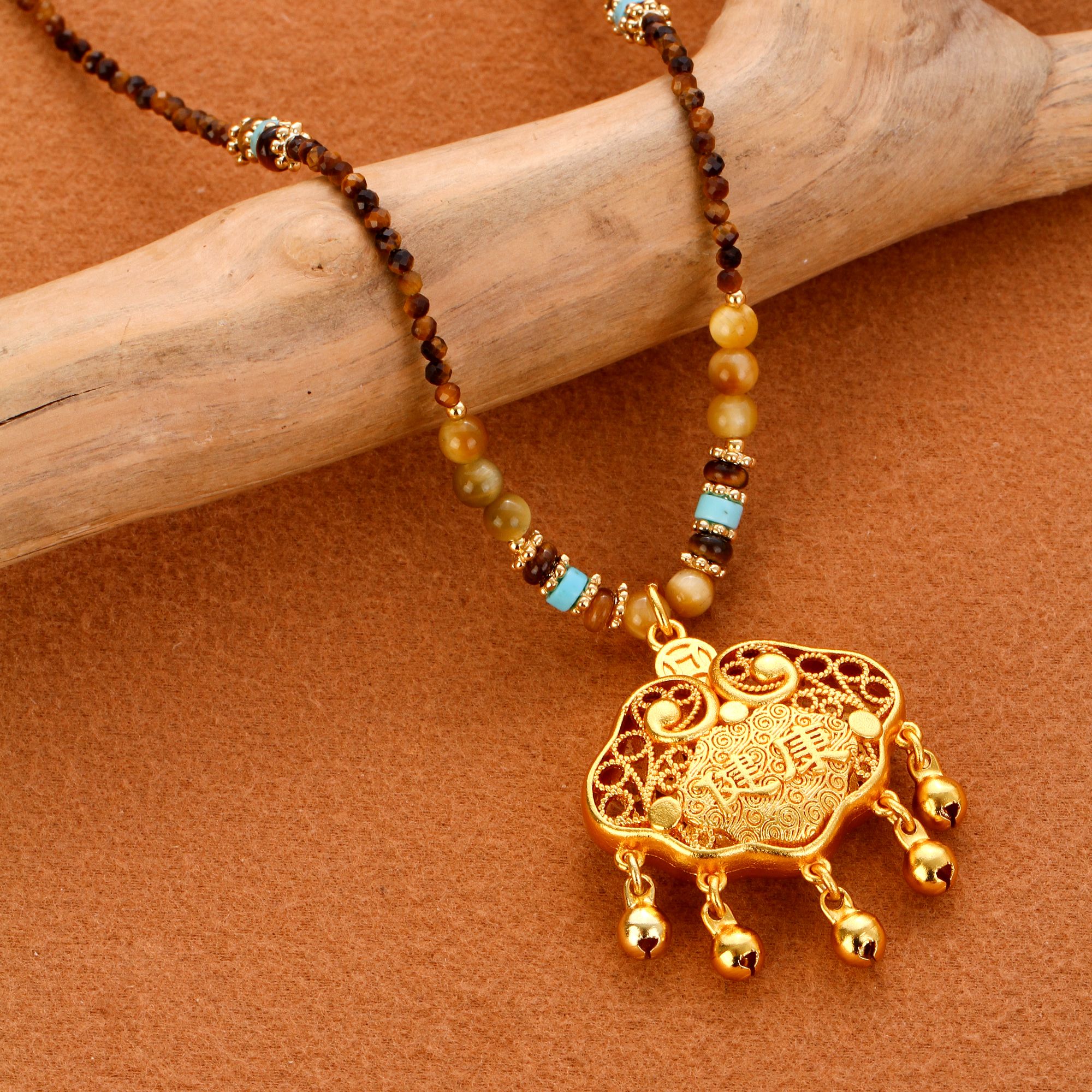 【KEFAN珂梵】新中式吉祥如意长命锁吊坠镂空挂坠国潮项坠毛衣链