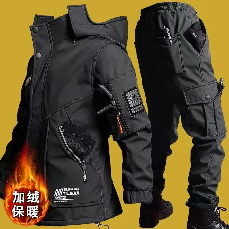 软壳三合一冲锋衣套装冬季加绒加厚工作服防水防风保暖登山服骑行