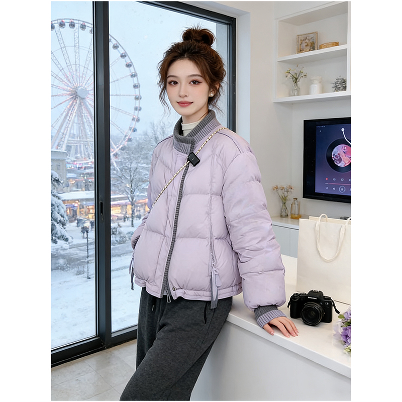 韩系简约时尚撞色拼接保暖棉服女款冬季加厚减龄洋气休闲百搭外套