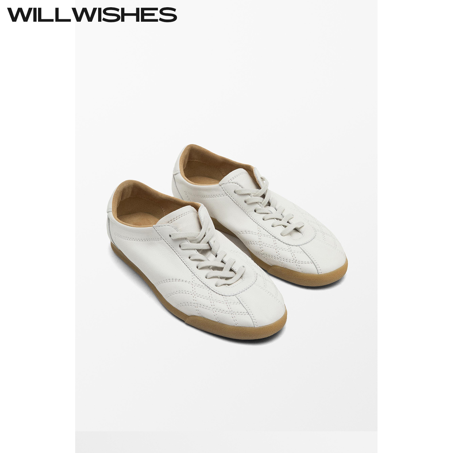 WILLWISHES/王玎设计女鞋2025春秋圆头平底鞋时尚德训鞋小白鞋女
