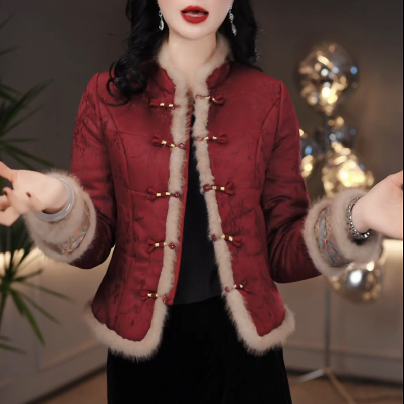 新中式国风棉服外套女冬2025新款洋气减龄巨好看新年红色战袍上衣