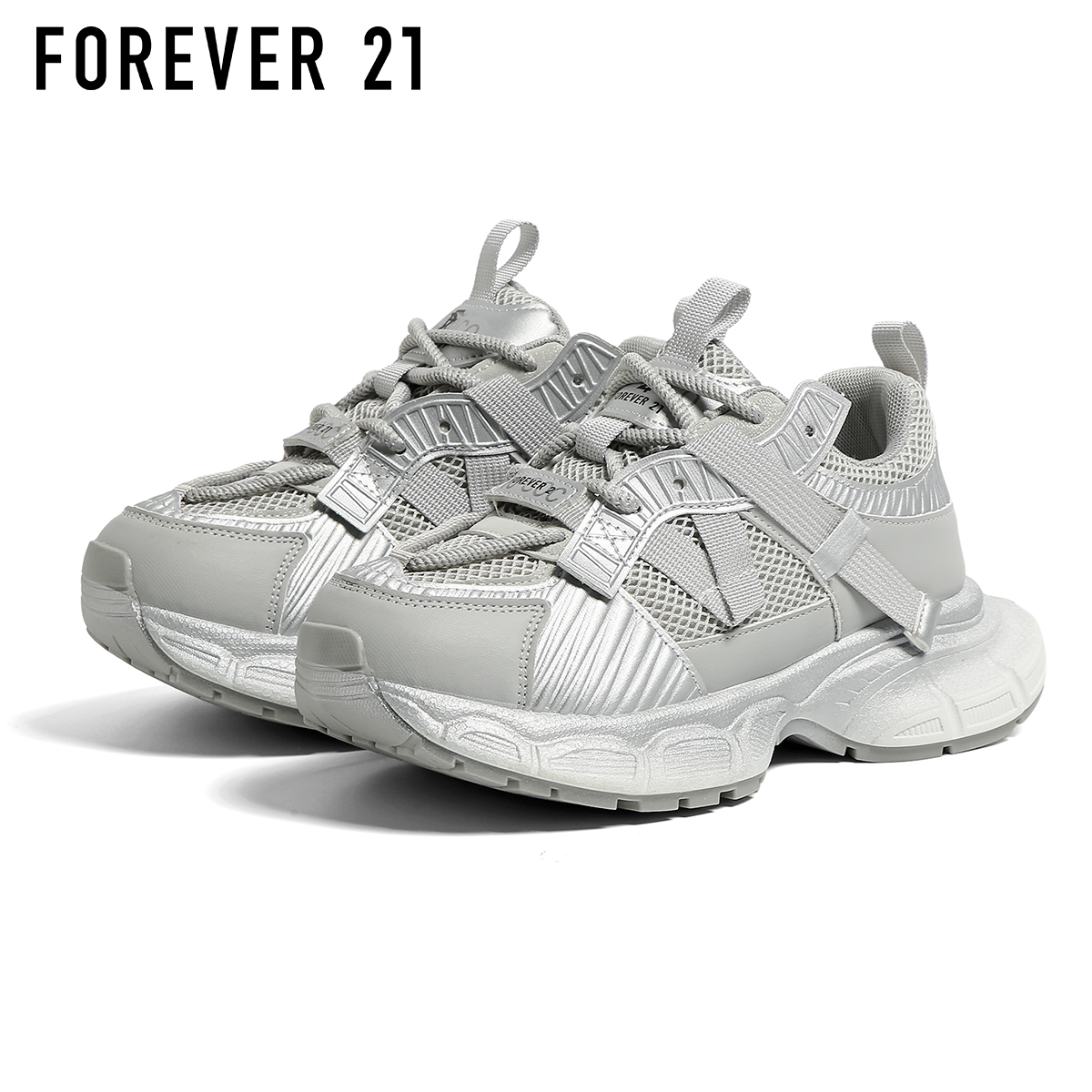 F21银灰老爹鞋女2025新款秋季软厚底增高轻便百搭休闲跑步运动鞋