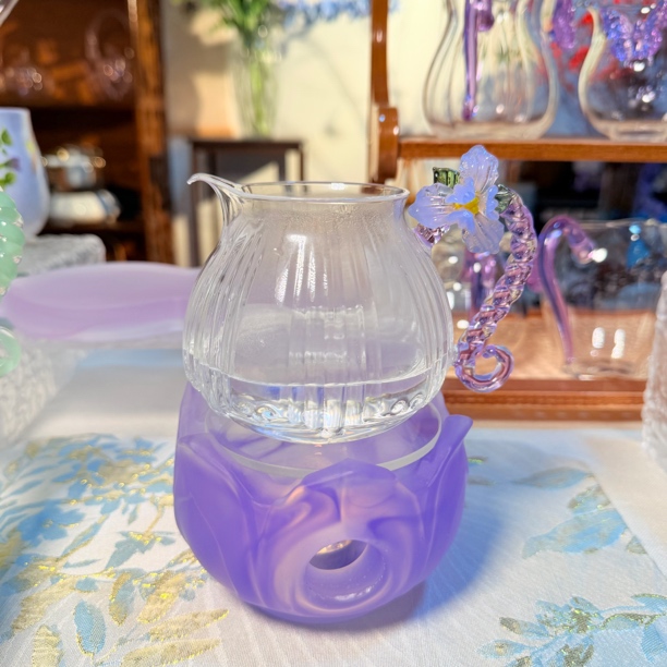 紫色花朵公杯高硼硅材质