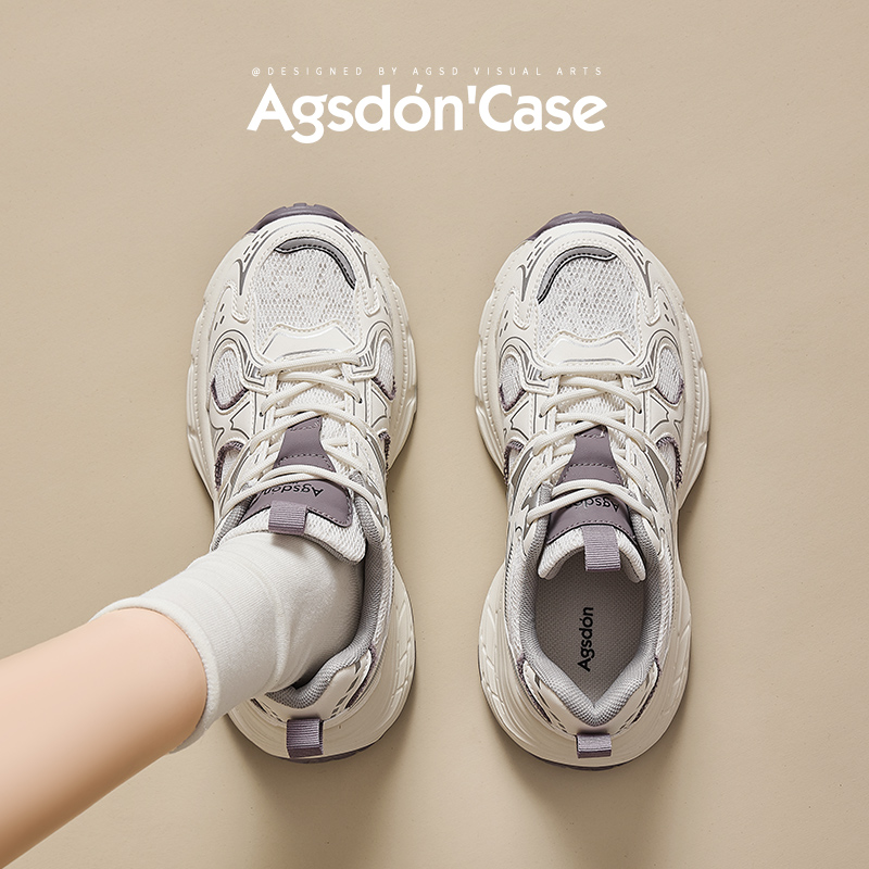 奥古狮登紫色老爹鞋女2025新款夏季网面透气百搭厚底松糕运动鞋H