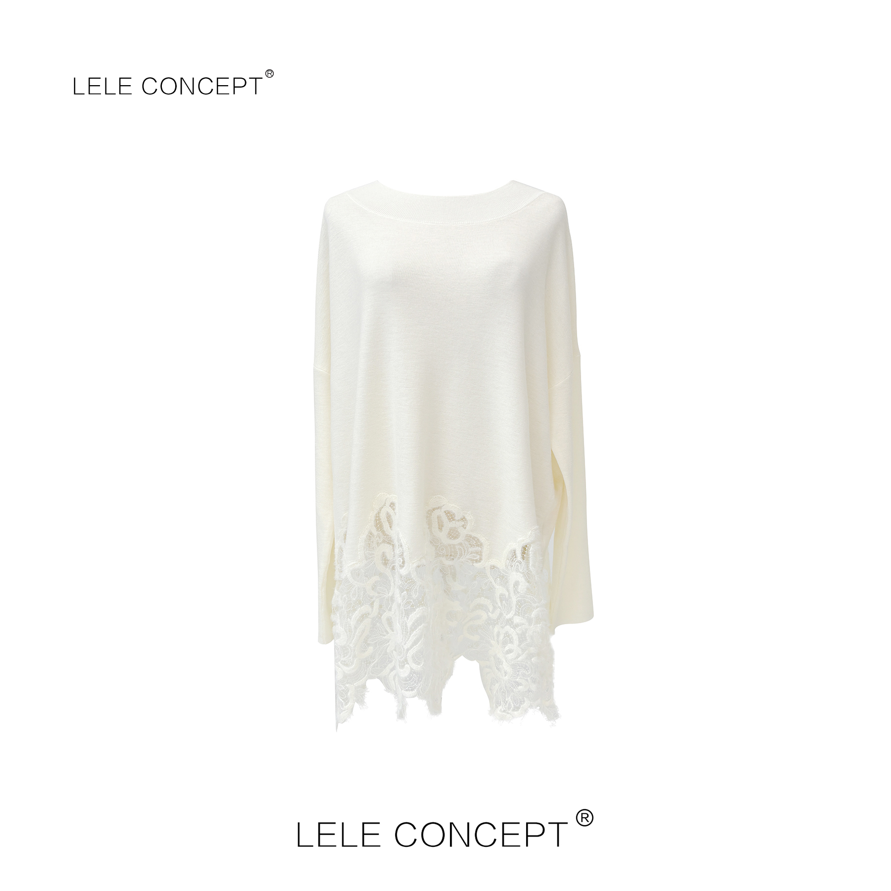 LELE CONCEPT丨「丽」法式轻奢款下拼蕾丝宽版上衣S1187
