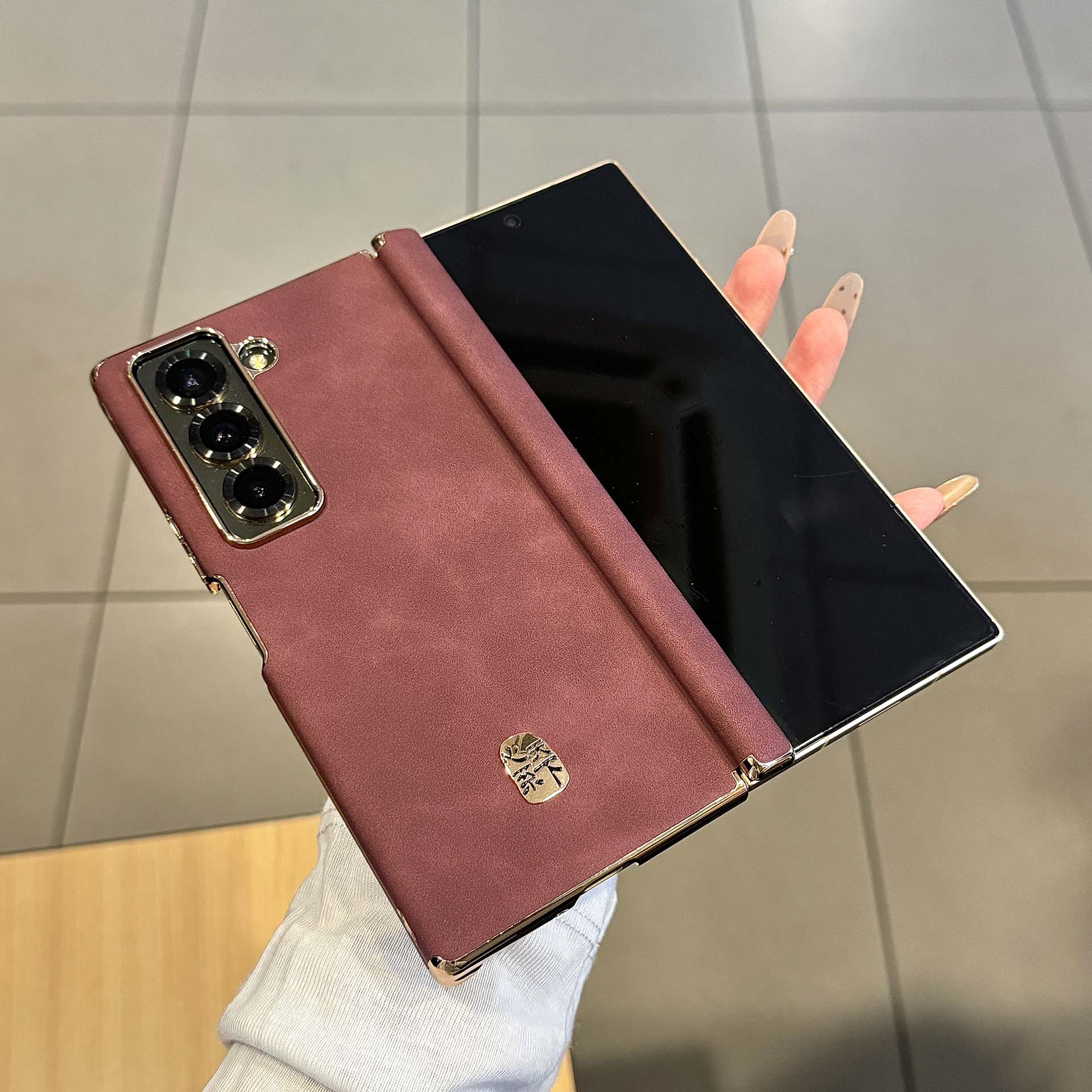 【双中轴铰链全包】适用三星W26手机壳高档羊巴皮zfold7新品25心系