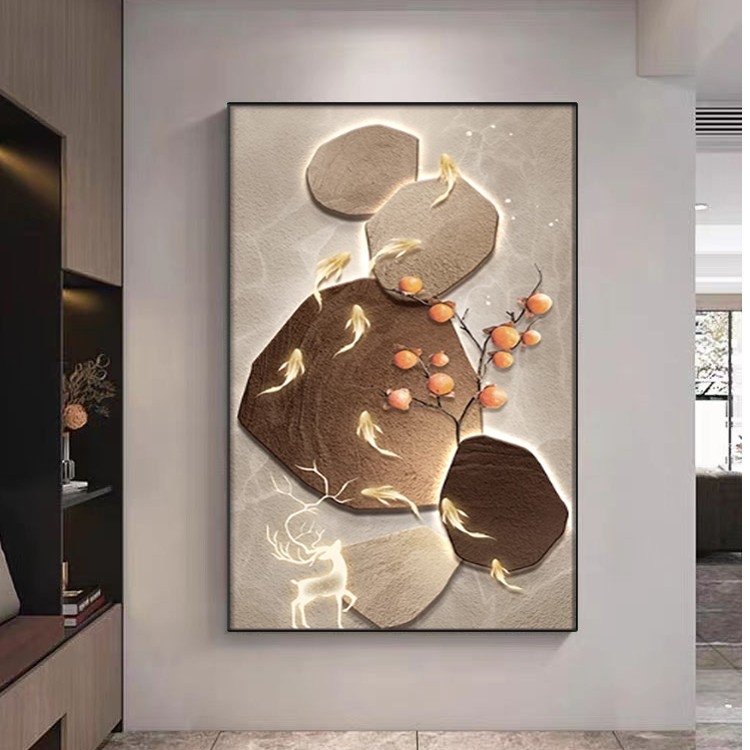 入户玄关正对门入户玄关过道客厅九鱼图高级感客厅挂画挂画装饰画