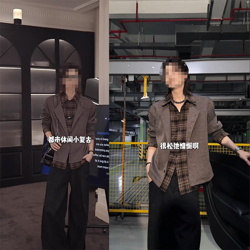 龙刀刀秋季新品复古假两件设计长袖短版针织衫男休闲百搭开衫外套