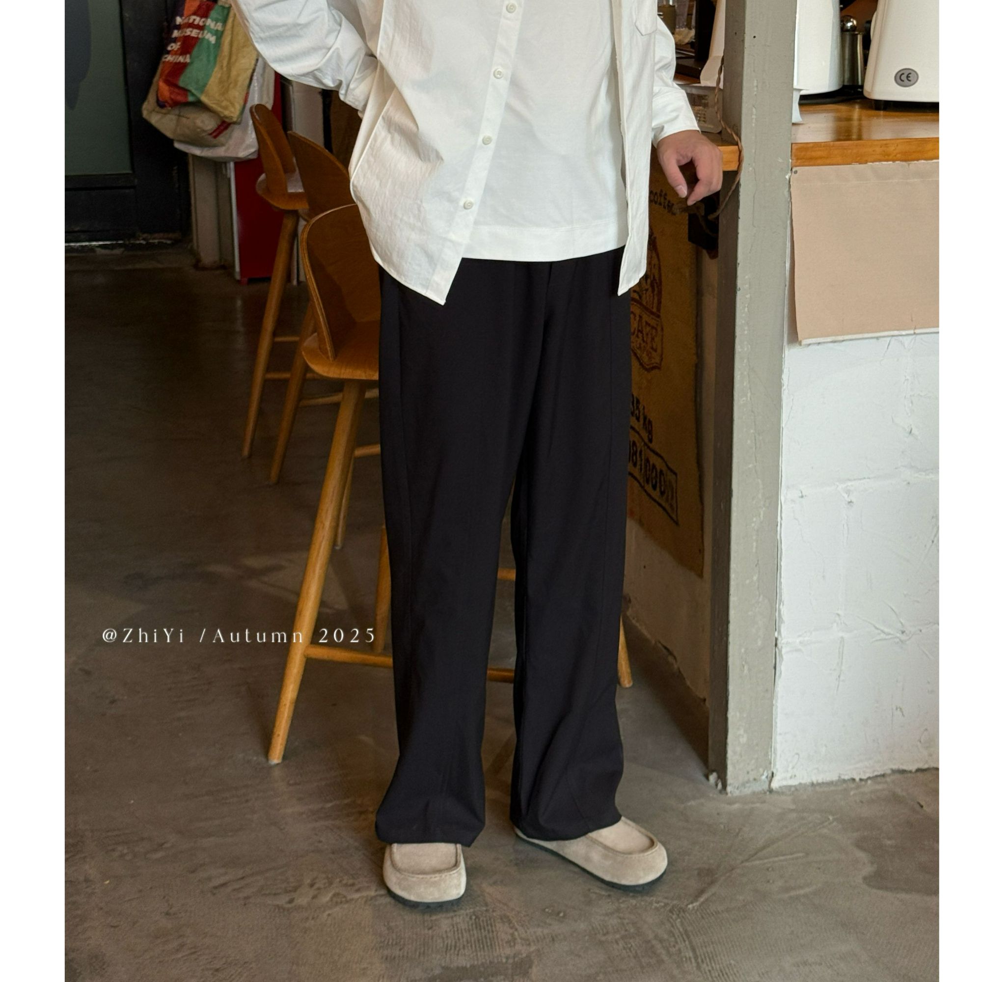 【知壹】男士老钱风垂感百搭羊毛天丝混纺微阔质感休闲西裤