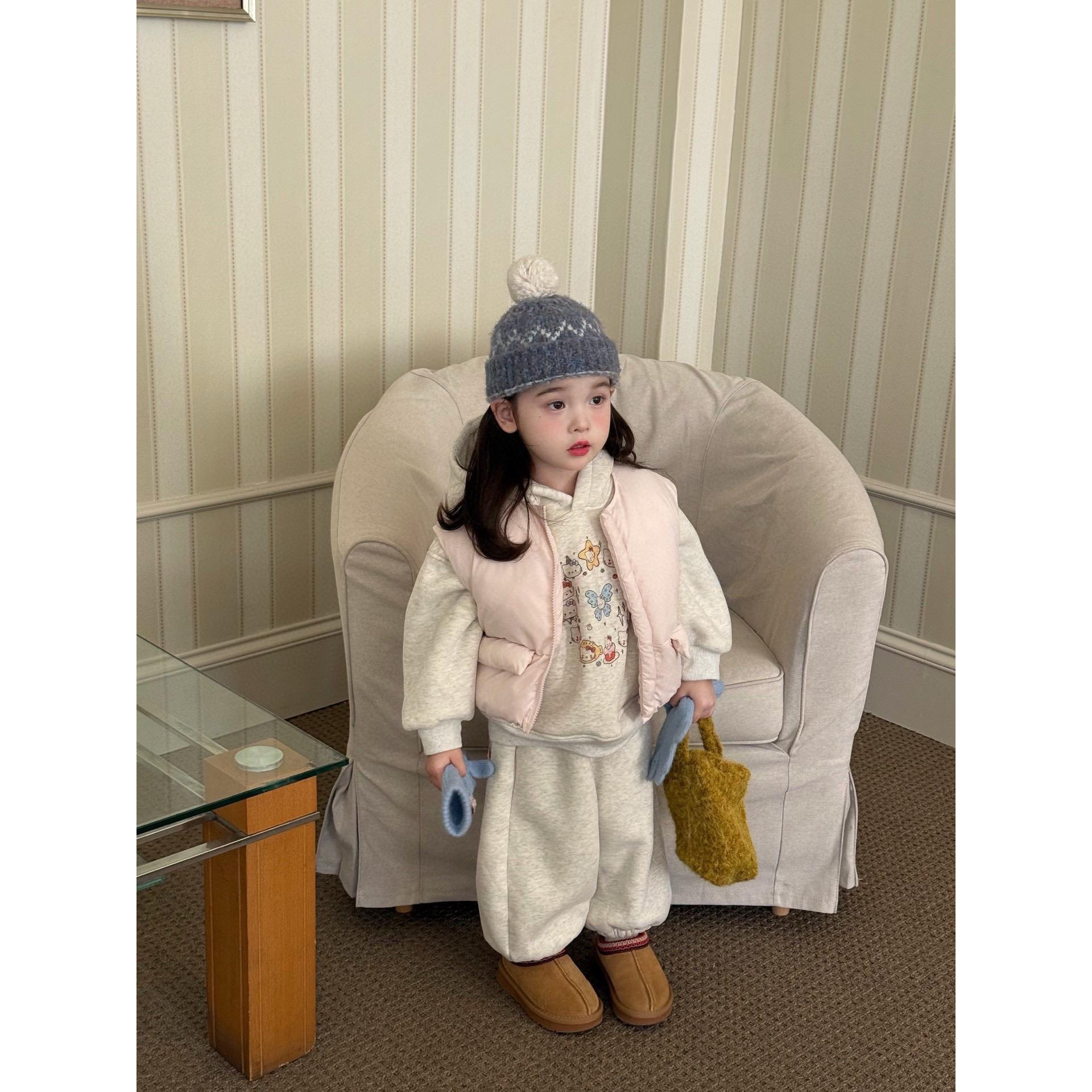 女童童套装2025冬季新品韩版卡通可爱加绒连帽卫衣卫裤童套装批发