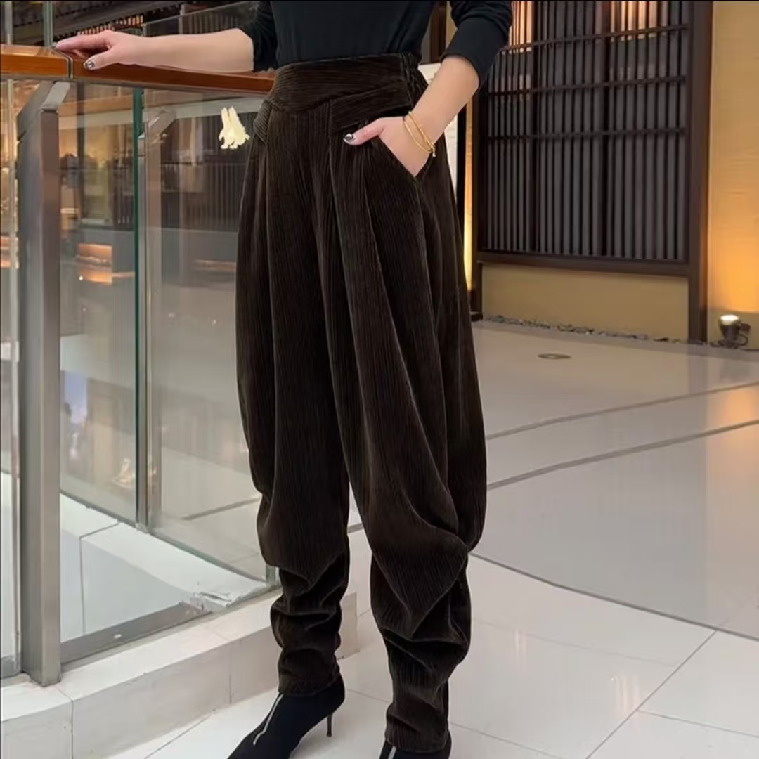 2025年秋冬加厚女士雪妮尼绒裤子大哈伦裤时尚洋宽松休闲厚款