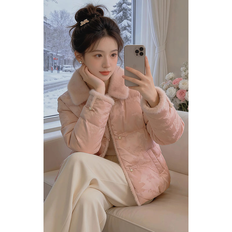 香朵儿【古典美学】2026冬季新款国风百搭保暖棉服女加厚气质棉衣