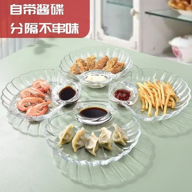 饺子盘子带醋碟家用创意水饺盘高颜值专用分格贝壳菜盘食物收纳盒