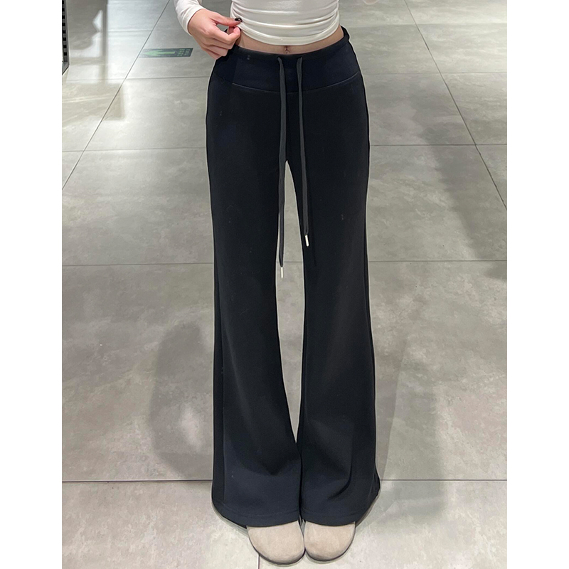 窄版糯米裤女2025年秋冬季加绒新款羊毛阔腿裤高腰宽松显瘦休闲裤