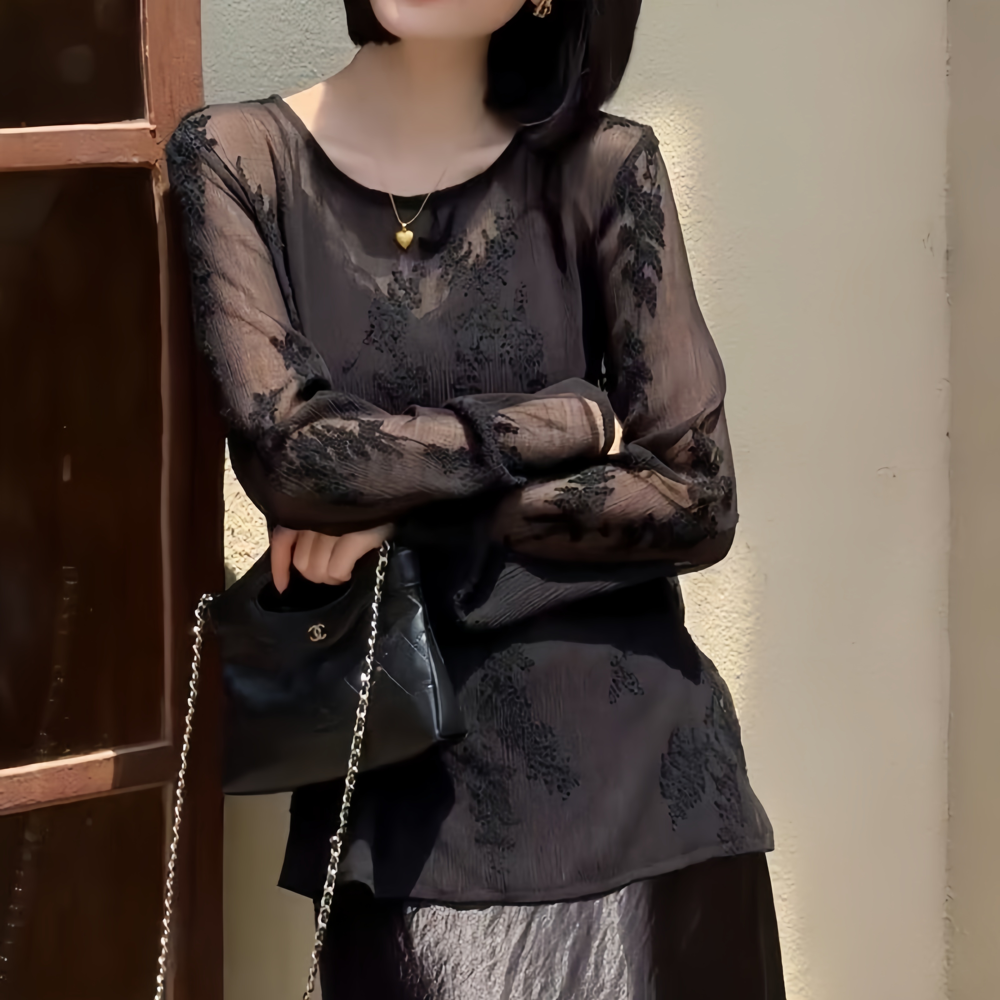 法式高级感蕾丝提花长袖衬衫女2025夏季新款气质时尚薄款防晒上衣