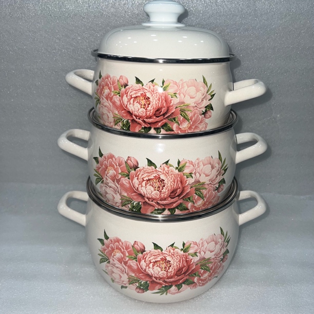 俄罗斯原装进口正品加厚搪瓷锅带盖双耳汤锅炖锅泡面锅火锅通用灶