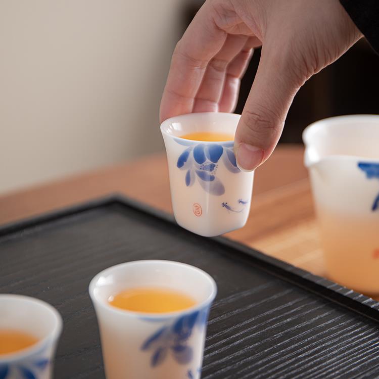 陶瓷手工羊脂玉梅兰竹菊主人杯陶瓷手绘功夫茶具茶杯单杯品茗杯子