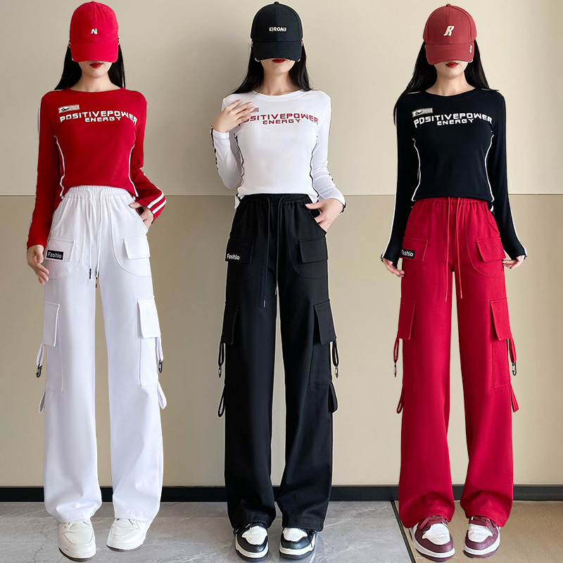 春秋广场舞服装新款百搭潮流休闲阔腿工装裤宽松束脚裤子女