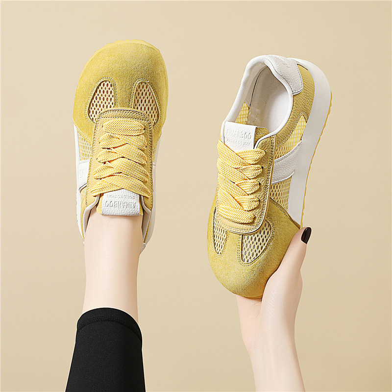 新款春季时尚厚底休闲女鞋紫色拼色系带板鞋轻便百搭