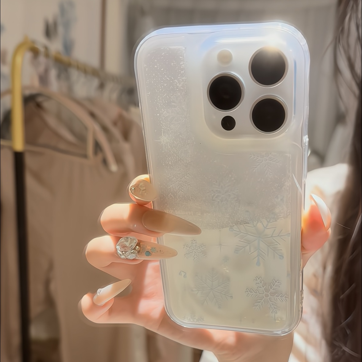 雅天立线条雪花适用iPhone16苹果13流沙手机壳华为vivo小米15oppo