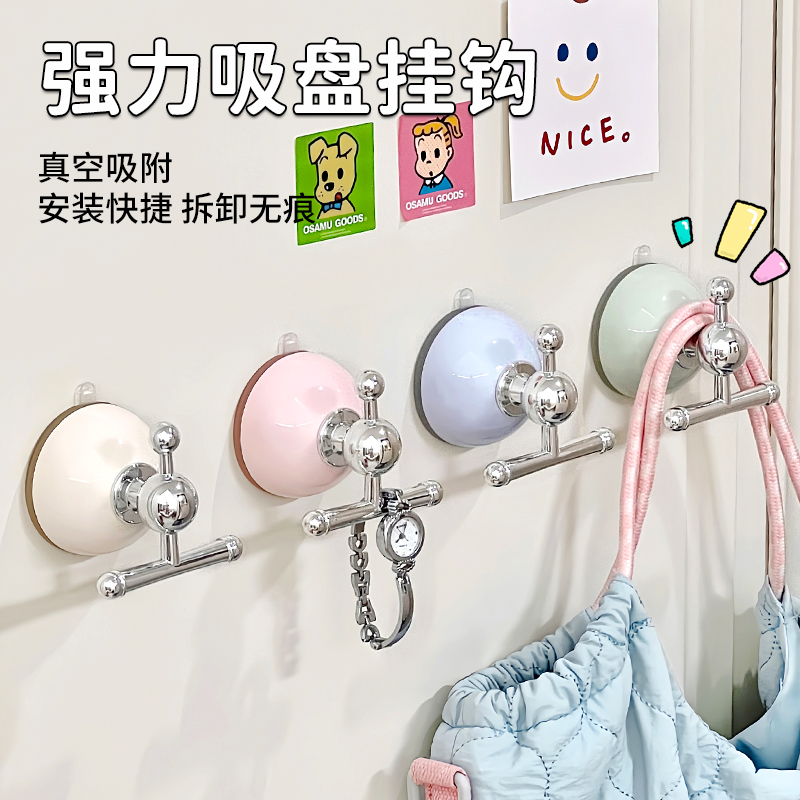 吸盘挂钩浴室免打孔强力承重玄关门后挂衣钩入户卫生间无痕粘钩