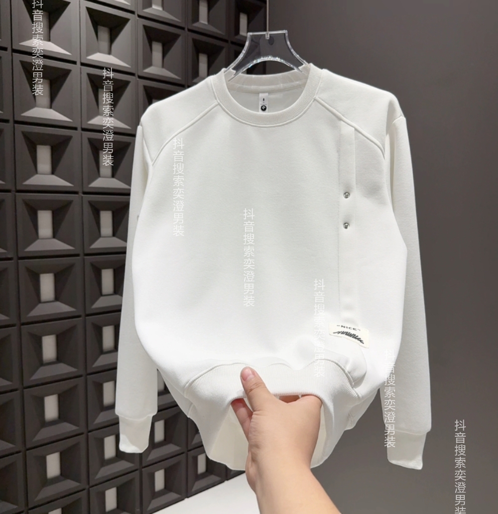 男士秋冬简约纯色设计感文艺气质圆领百搭卫衣（单款/加绒款）96651