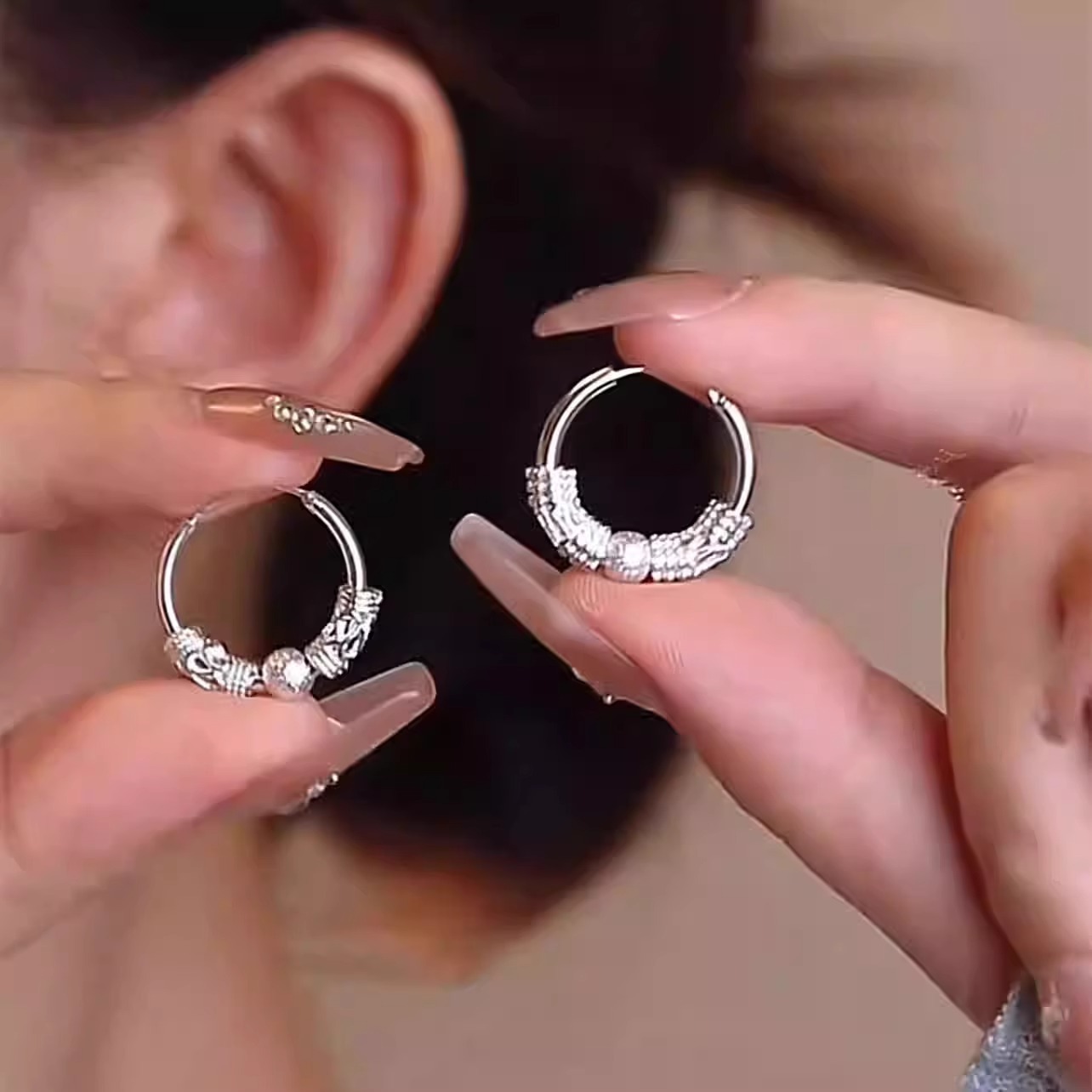 新中式如意转运珠耳圈气质精致轻奢小众设计感耳环经典简约耳饰女