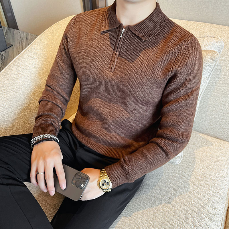 厚款翻领拉链针织毛衣男款爆款2025新款秋冬时尚条纹保暖打底衫