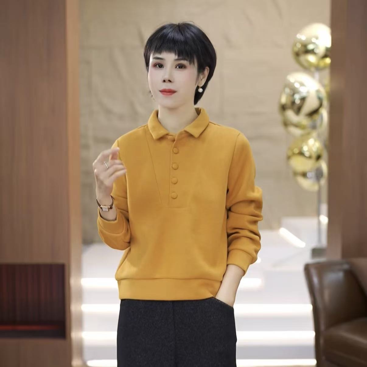 【渲渲推荐】ZY-6766秋冬季休闲时尚分割线翻领小衫