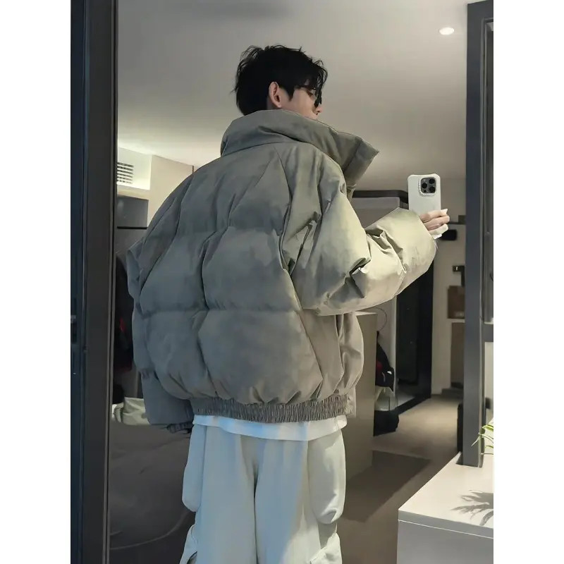 美式短款羽绒服男款冬季高领扎染面包棉服cleanfit高级感棉衣外套