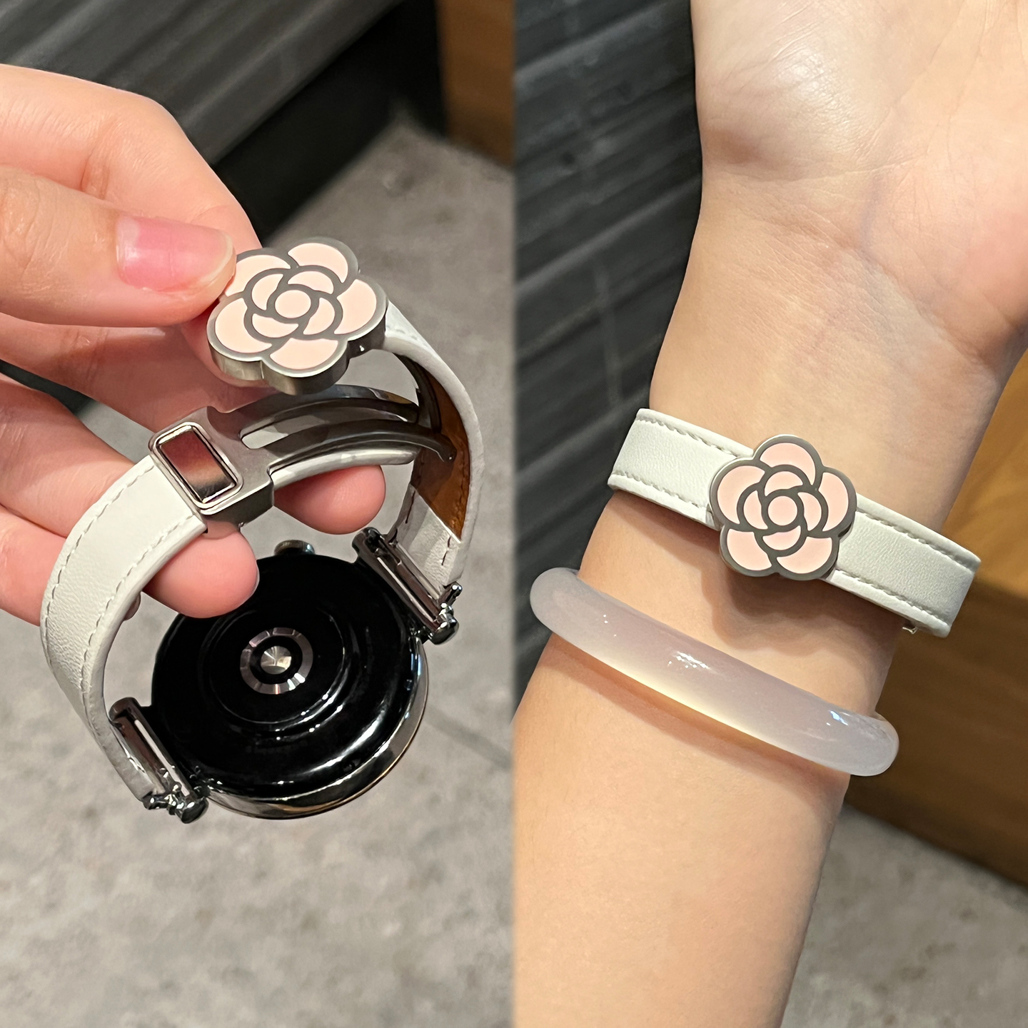 适用华为gt6手表GT5表带watch5山茶花皮质gt5pro智能腕带JY男女款