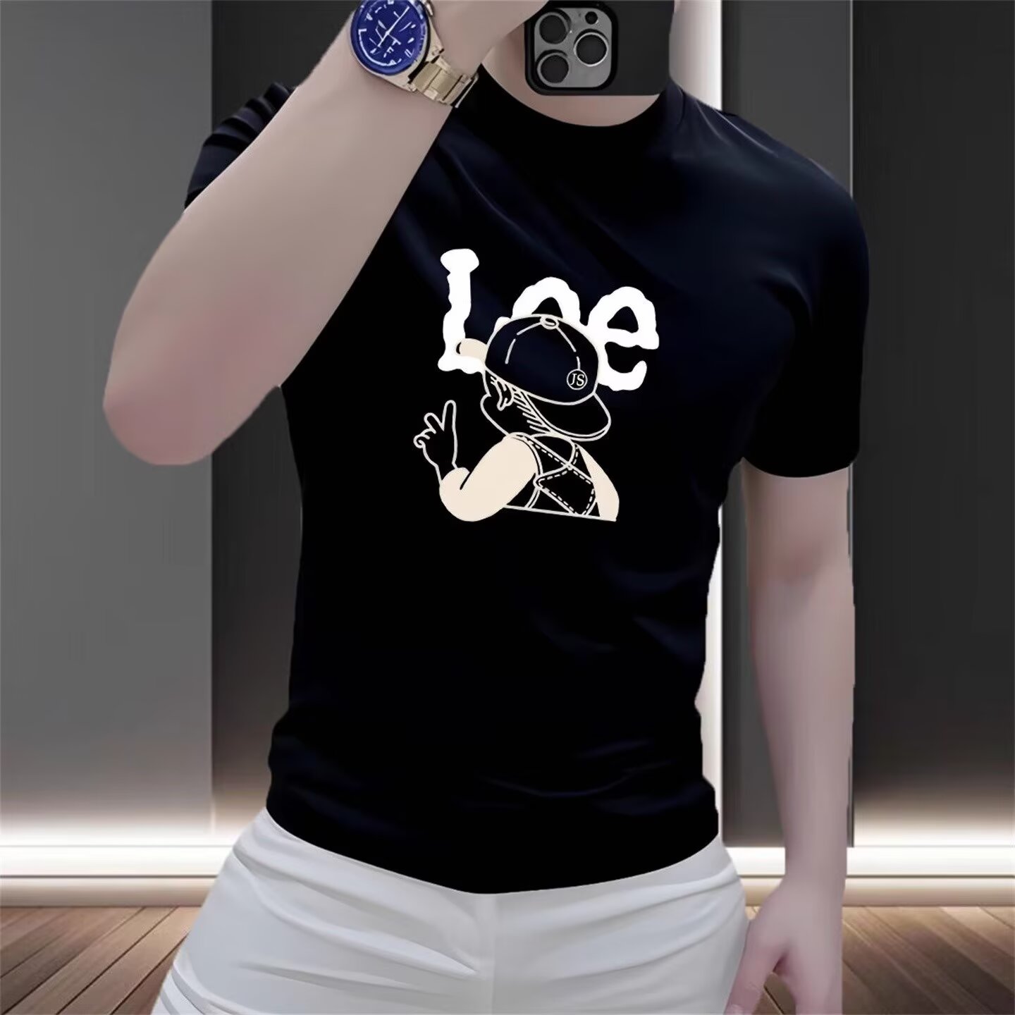 新款潮牌短袖恤男圆领修身透气运动时尚半袖上衣百搭体恤潮休闲