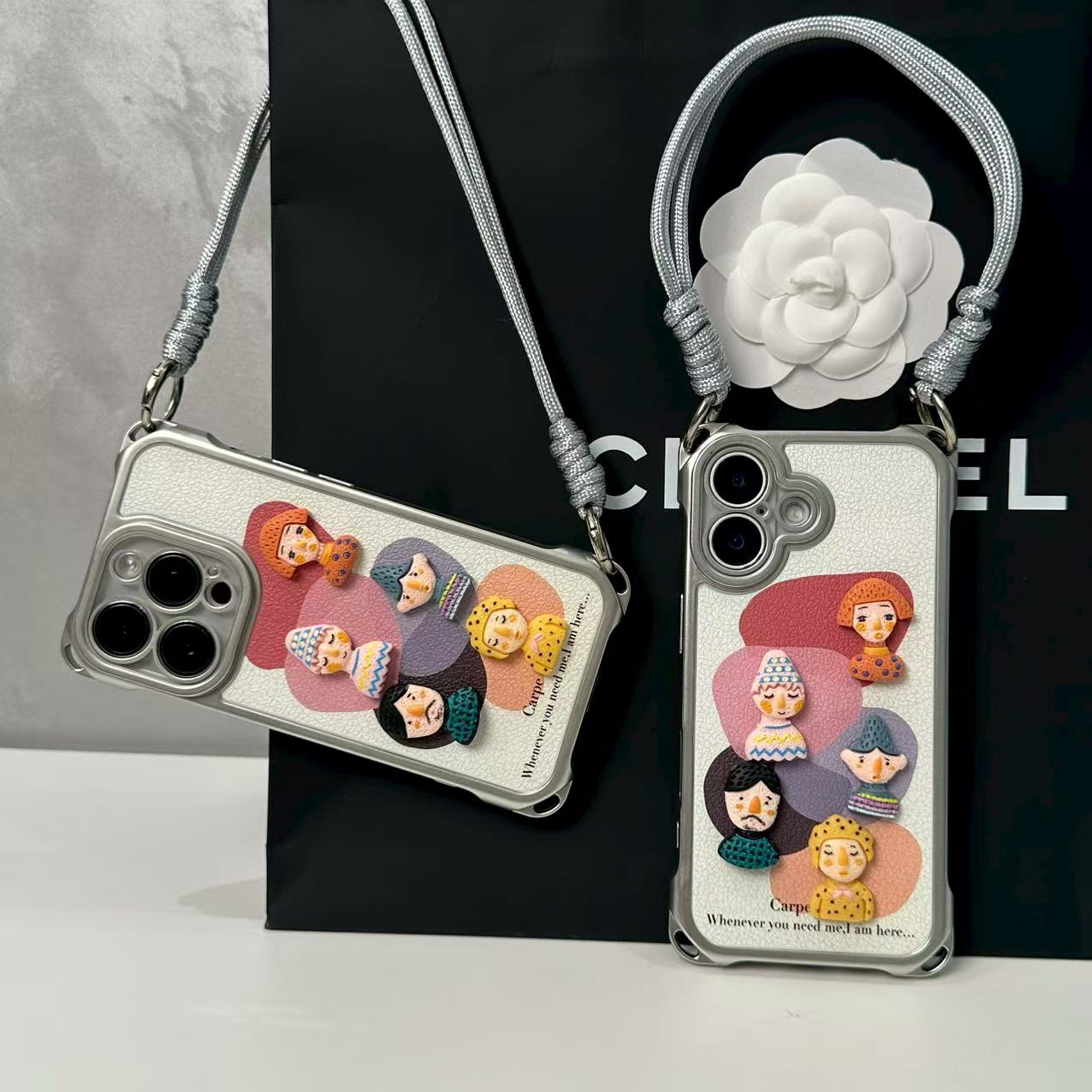 彩色涂鸦块四角挂绳适用苹果16/15promax手机壳华为vivo小米oppo