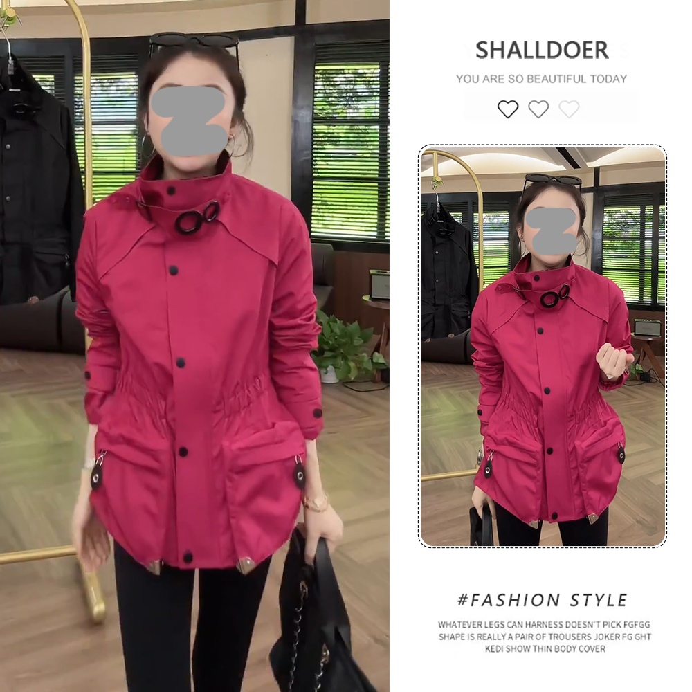 法式秋冬季新款时尚气质休闲高级感纯色立领长袖外套女款百搭