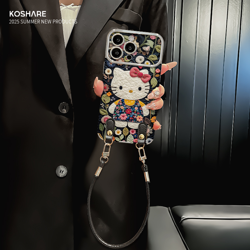 碎花裙kt适用苹果17华为vivo/oppo小米iPhone16大视窗贴皮手机壳