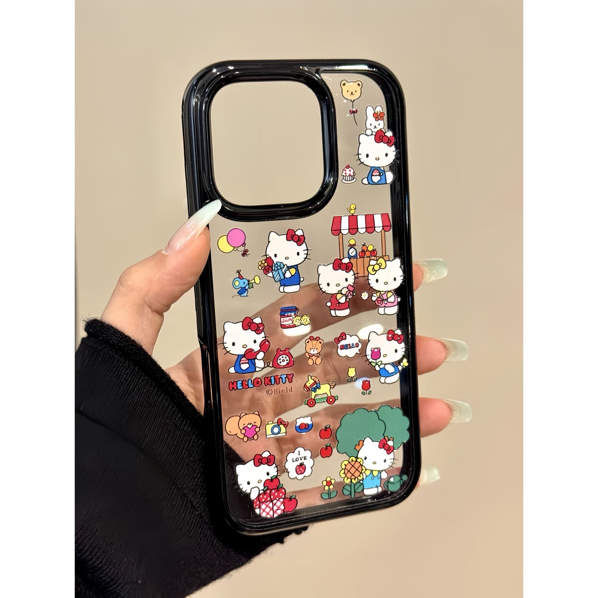 苹果鲜花凯蒂猫适用苹果16promax手机壳15plus可爱14plus黑边新款