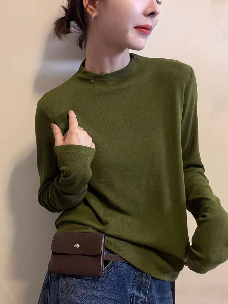 网红洋气炸街女装秋冬小立领打底衫长袖t恤内搭显瘦洋气减龄上衣