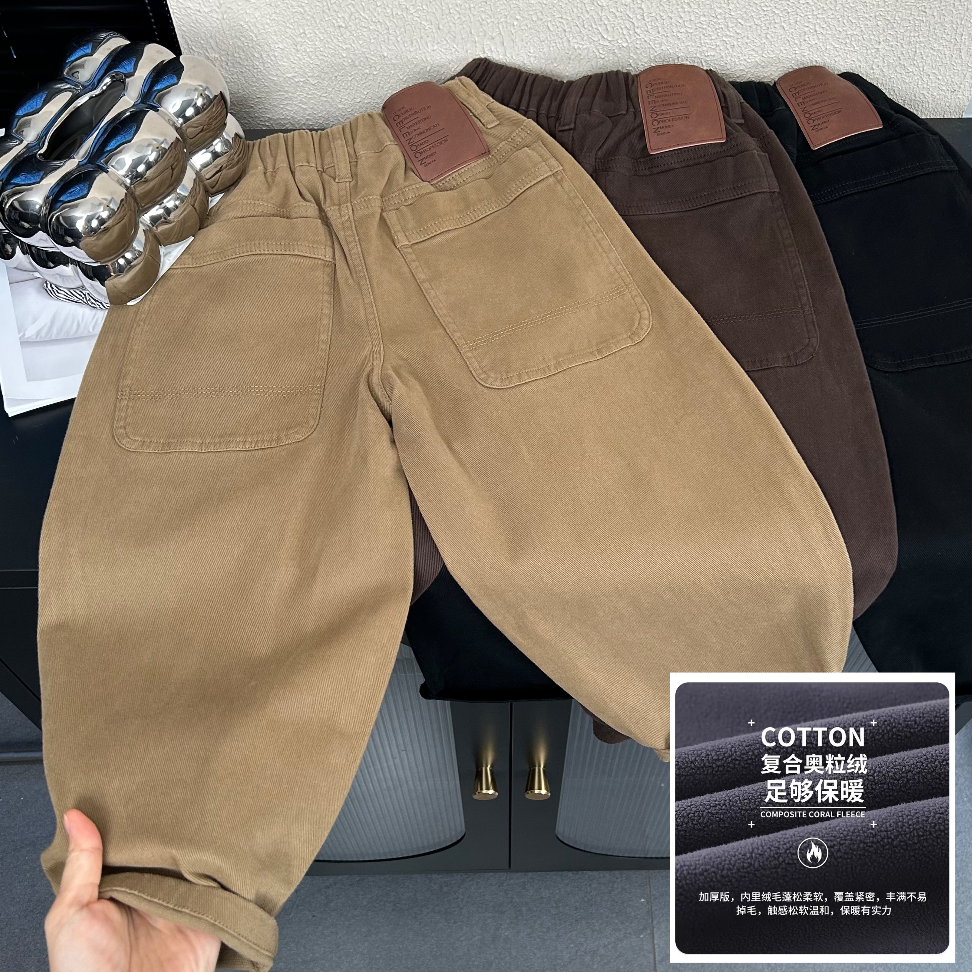 【现货】儿童休闲裤秋冬新款加绒裤子中大童一体绒宽松韩版百搭长裤