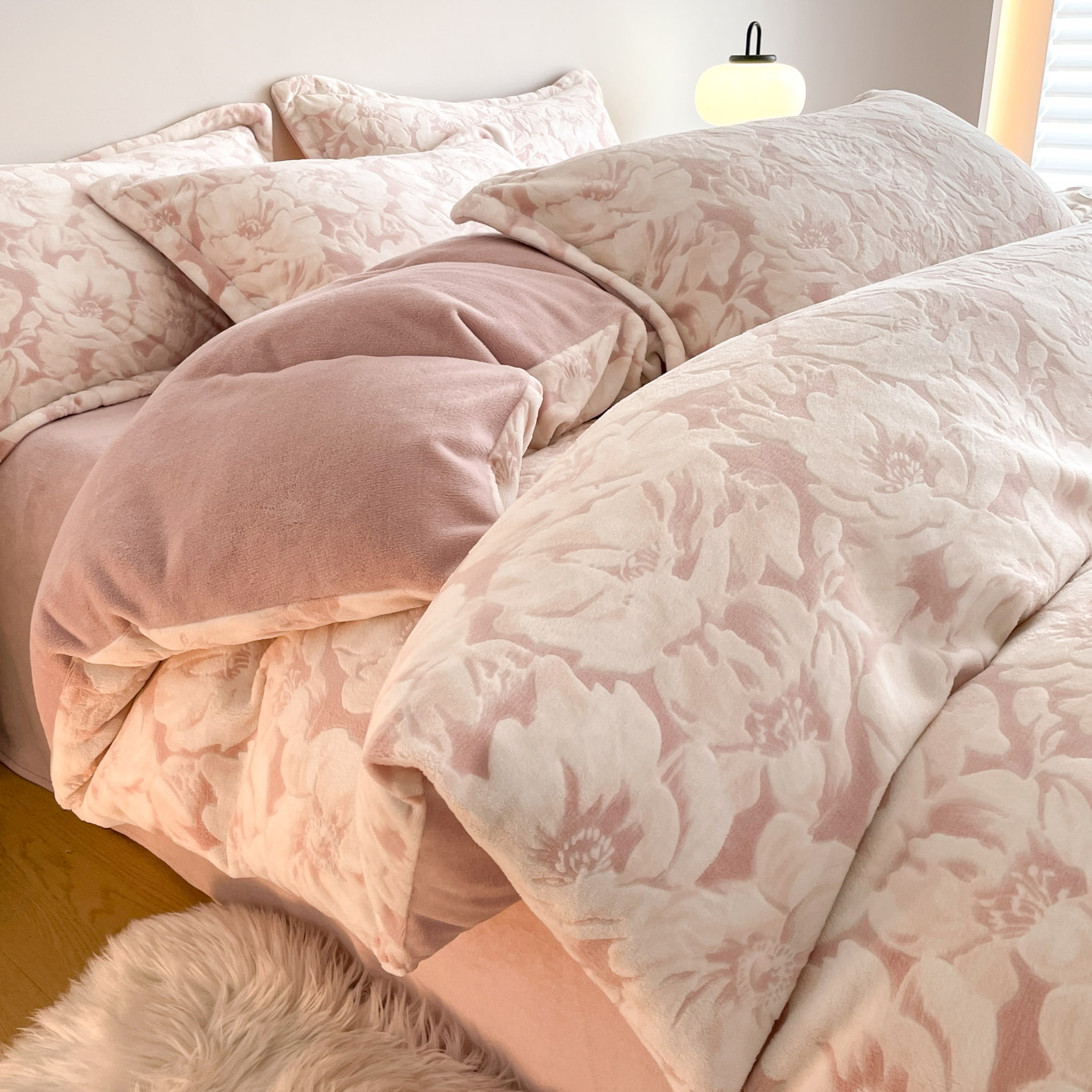 富安娜新款冬季加厚保暖牛奶绒四件套双面婴儿绒速热被套床单床品