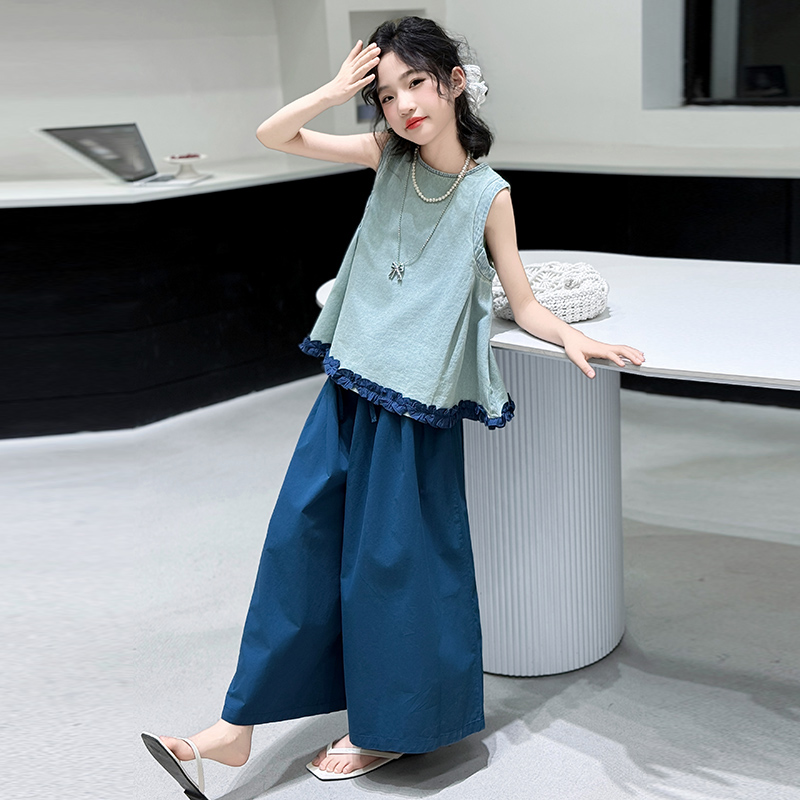 女大童夏装2025新款洋气时髦女孩阔腿裤儿童夏季潮酷穿搭两件套