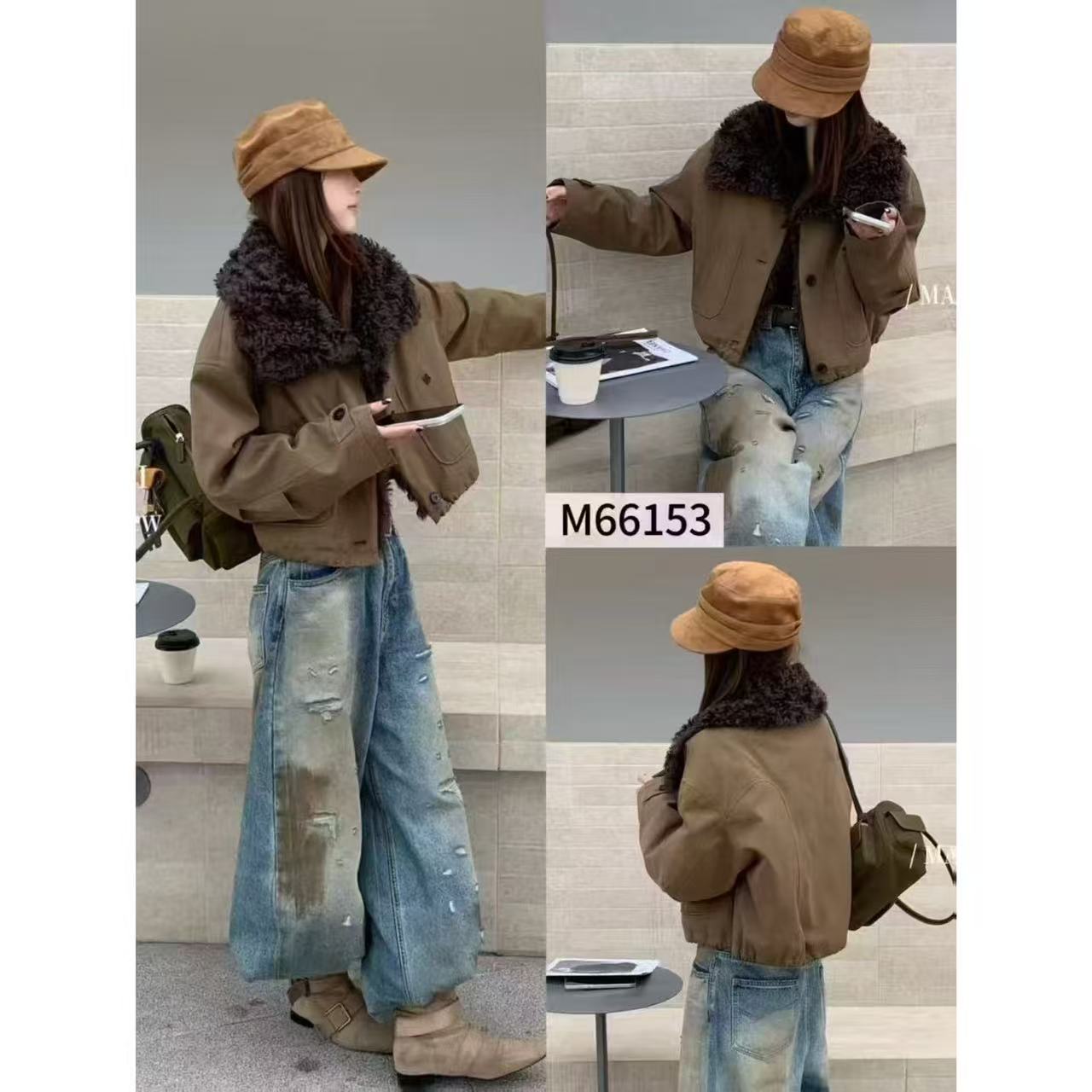 8A093衣长55羽绒服羊卷毛翻领派克服女冬季短款加厚保暖时尚外套