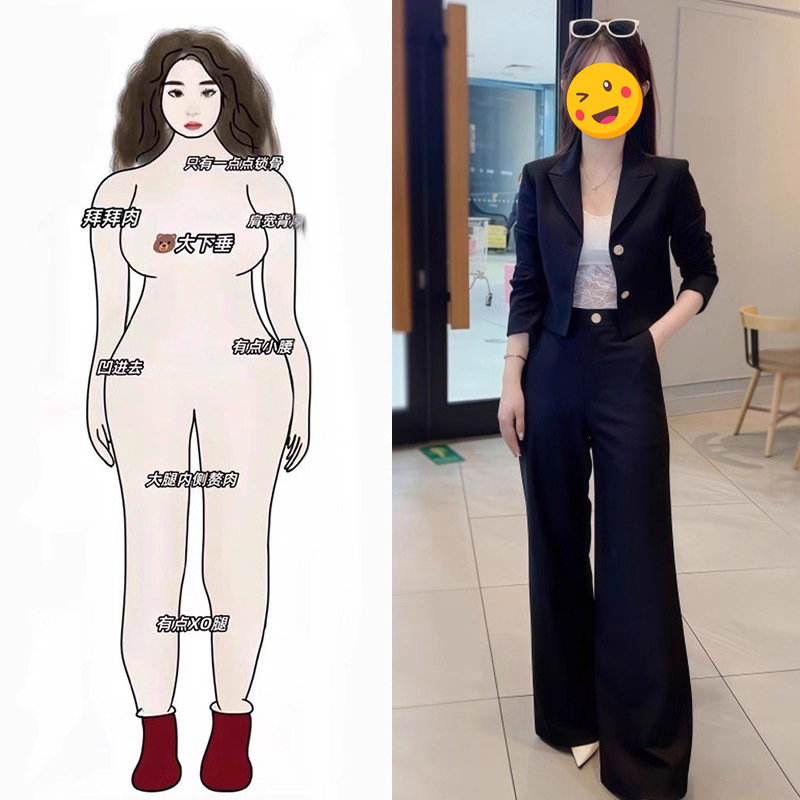 单件/穿搭女秋季2025新款欧美职业正装西装外套气质阔腿裤