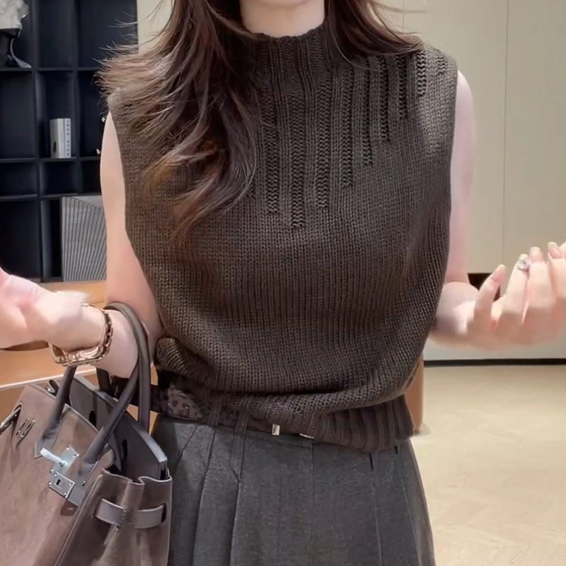 秋冬韩版时尚毛针织无袖纯色半高领打底上衣LK2507082