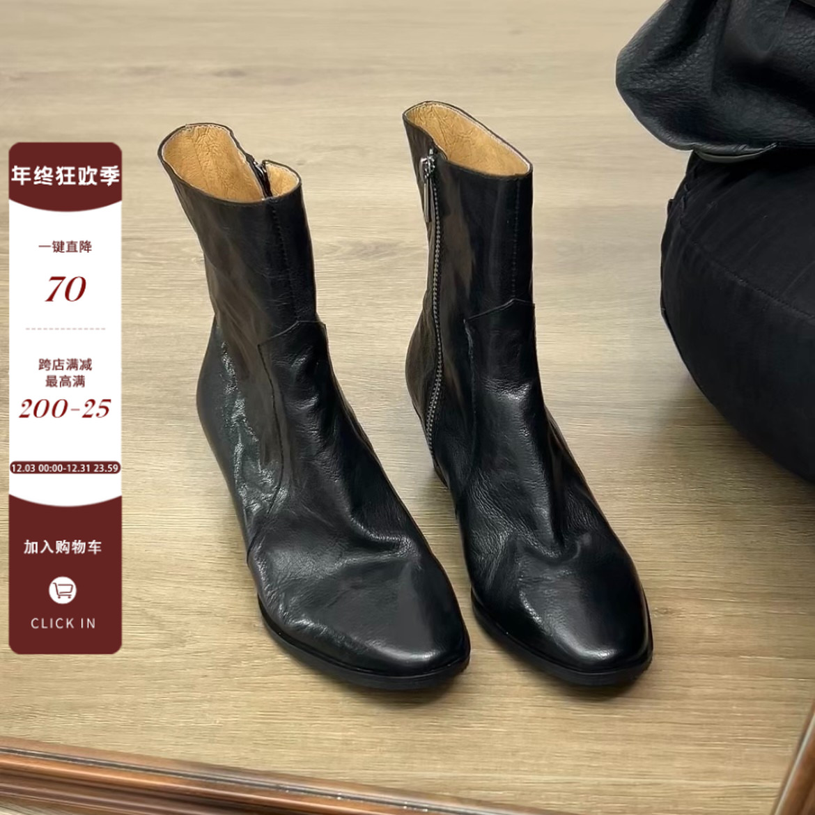 Dannyfrey秋冬气质真皮切尔西短靴女侧拉链显瘦时装靴5CM