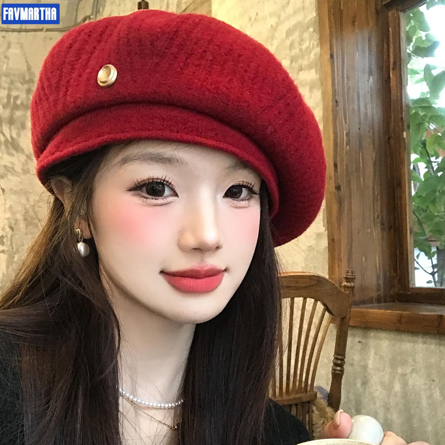 高品质新年圣诞红色针织贝雷帽女夏冬保暖显脸小百搭报5254cm帽子