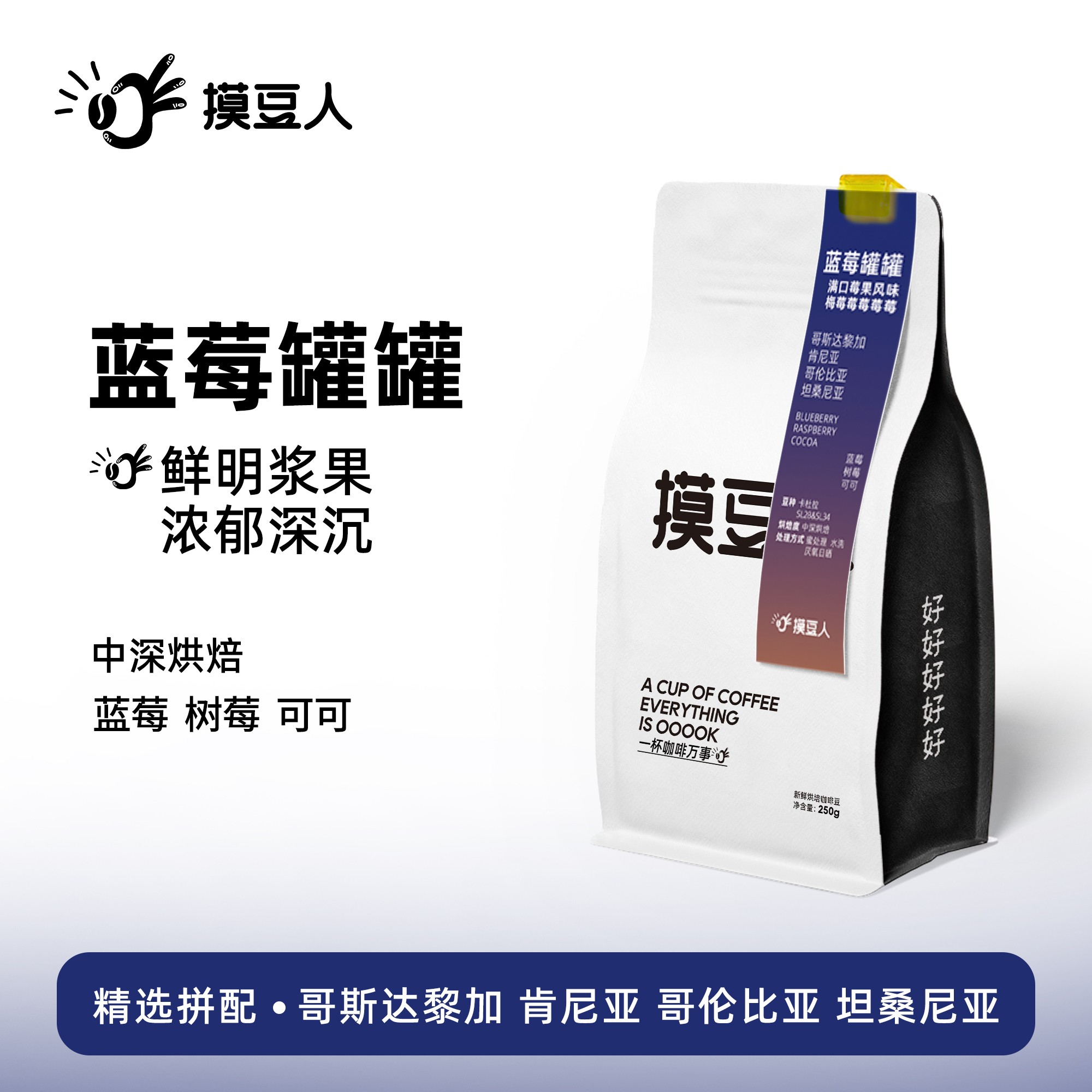 【蓝莓罐罐】一口莓果意式中深烘焙精品新鲜烘焙咖啡豆 摸豆人