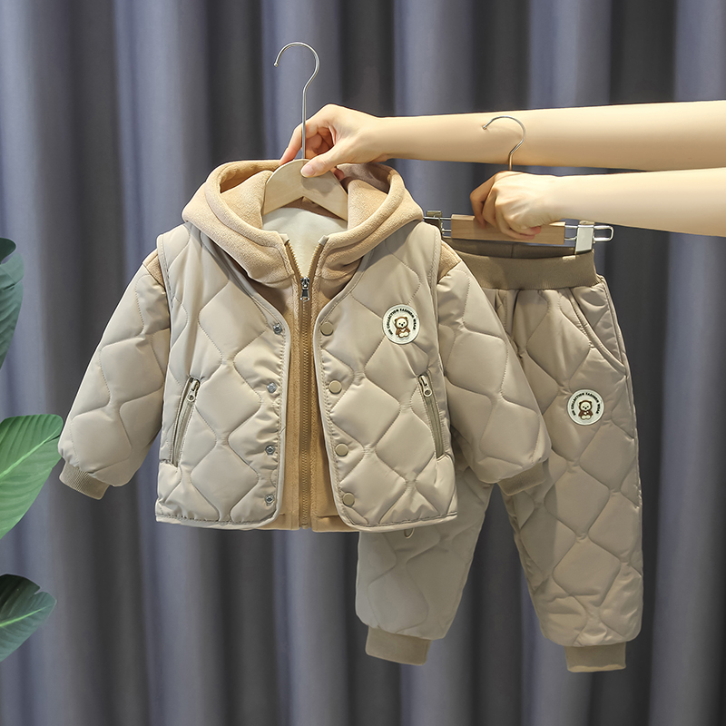 男童套装冬装新款洋气儿童加绒加厚马甲三件套中小童冬季帅气童装